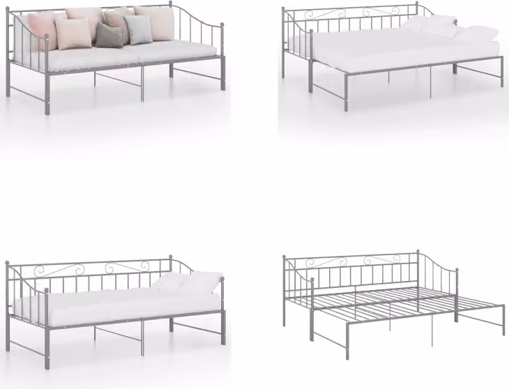 vidaXL Divano letto estraibile in metallo grigio 90x200 cm - Struttura per divano letto - Cornici per divano letto - Struttura per divano letto - Divano con letto estraibile