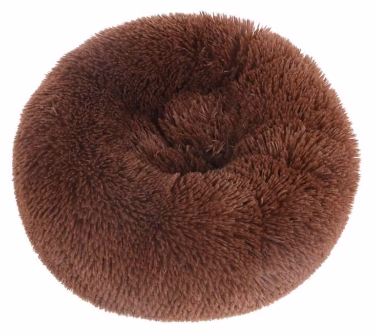 Cuccia per cani, cuccia per gatti, cuccia per animali domestici, forma rotonda, in peluche, forma a ciambella, lavabile, base impermeabile, colore marrone, 80 cm di diametro