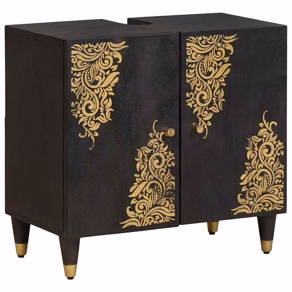 Armadio sottolavello vidaXL moderno con ante a battente in legno e metallo, Nero e Oro, L 62 cm x P 33 cm x H 58 cm