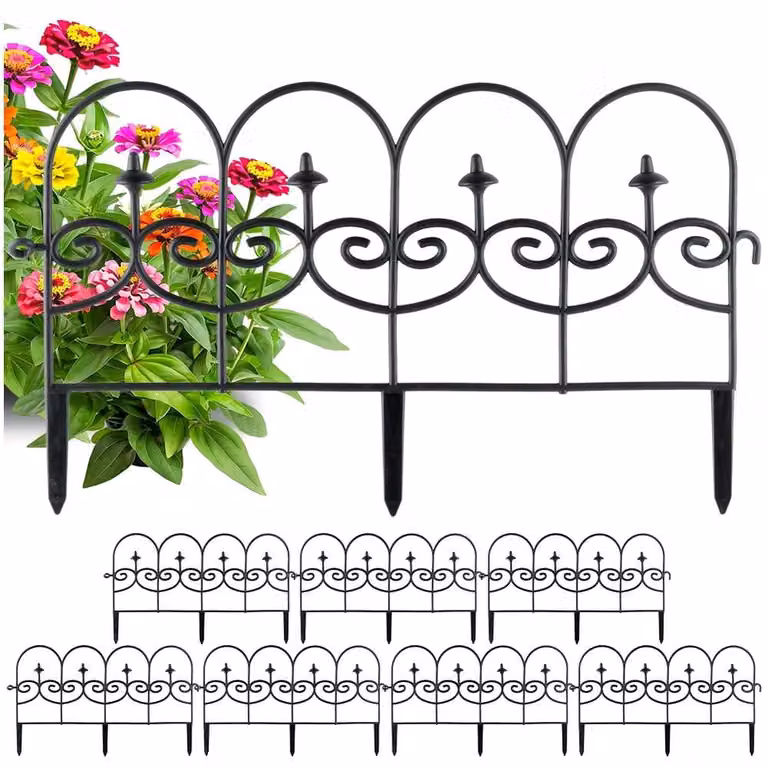 Vilde | Bordura per aiuole - Set da 8 pezzi - 59,5x24 cm - Resistente agli agenti atmosferici - Plastica - Recinzione da giardino nera