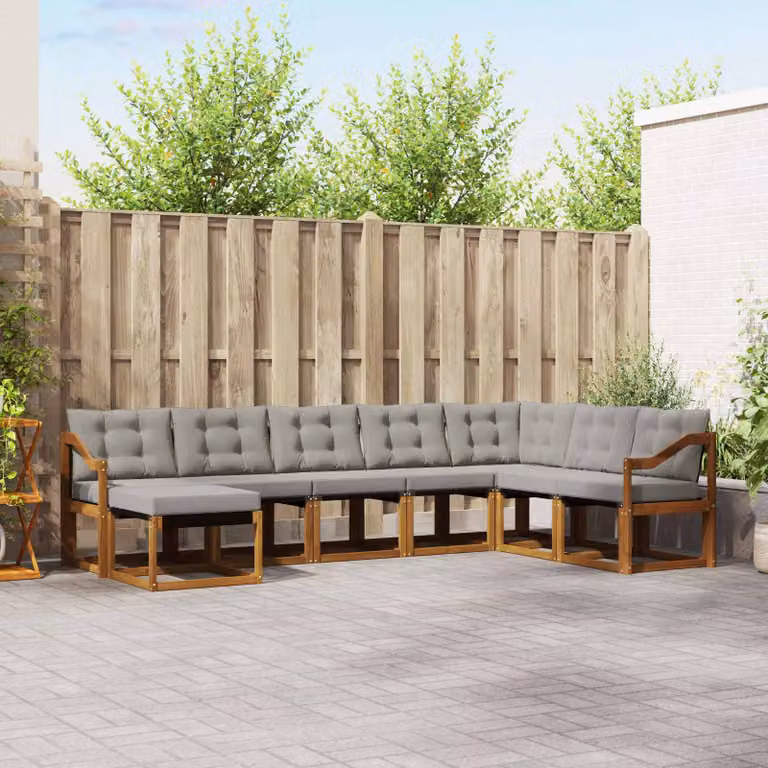vidaXL Set di divani da esterno 8 pz in legno di acacia e textilene, colore grigio e marrone
