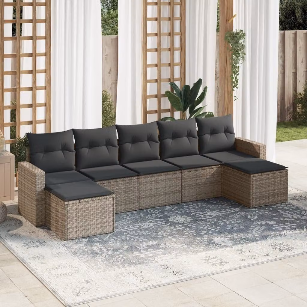 Maison Exclusive - Set Divani da Giardino 7 pz con Cuscini Grigio in Polyrattan