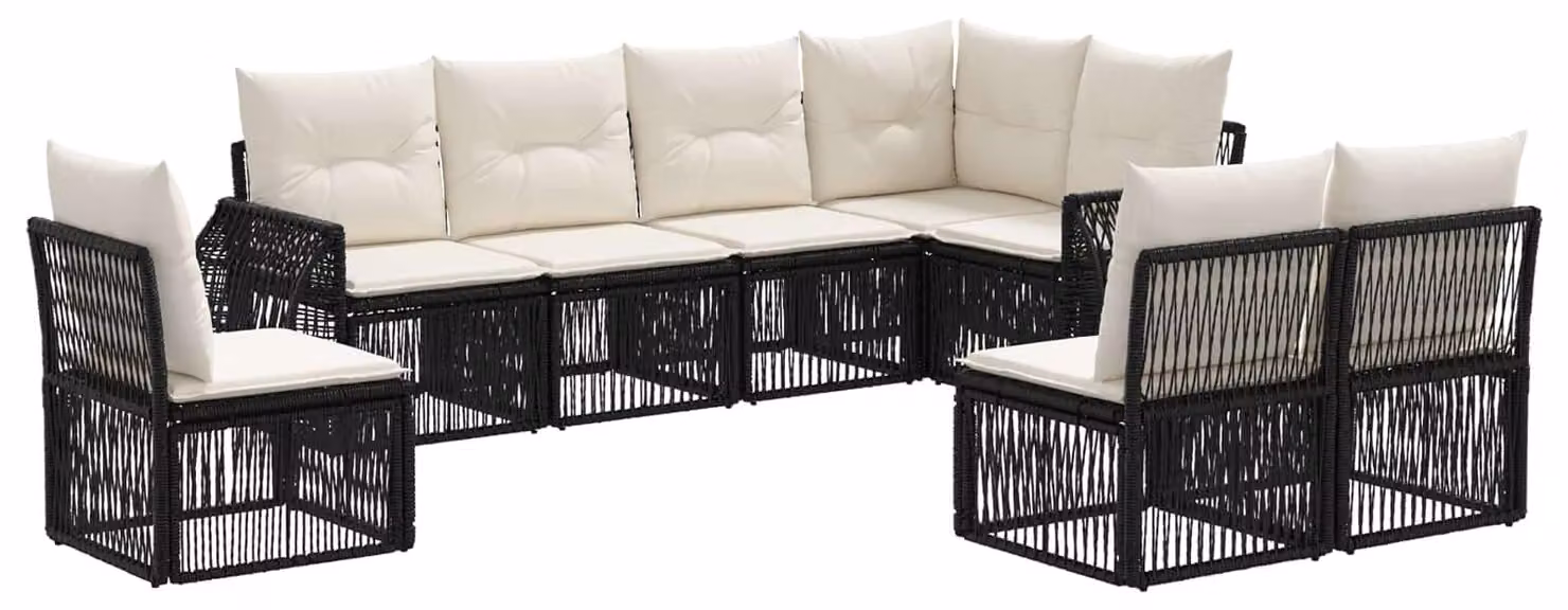 Set da giardino composto da 8 pezzi, in rattan sintetico nero e crema