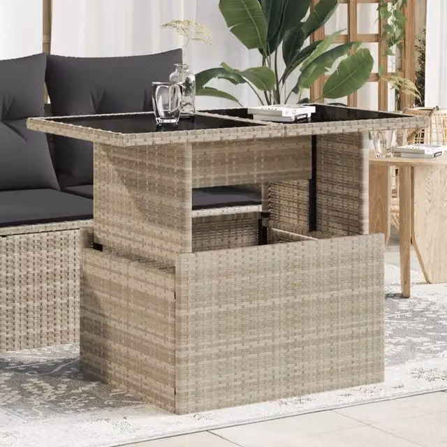 Tavolo da giardino moderno vidaXL in polyrattan e vetro con piano rettangolare grigio L: 100 cm, P: 55 cm, H: 73 cm – 1