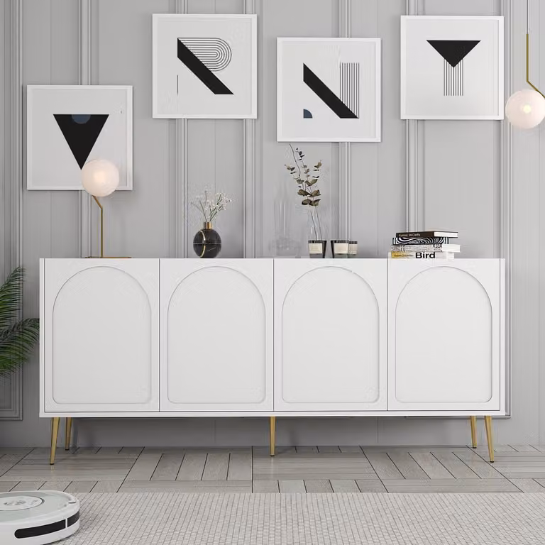 Skye Decor, Lyon 80 - Bianco, Oro, Consolle, Bianco, 100% PANNELLI DI PARTICELLE RIVESTITI IN MELAMMINA, 180 x 35 x 80 cm