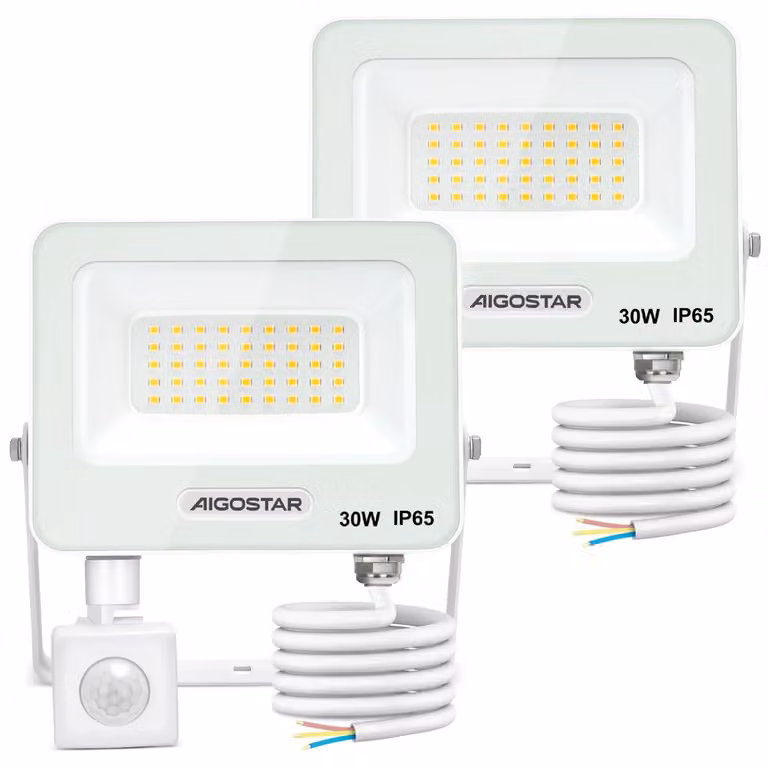 Fari LED da esterno, 30 W, confezione da 2, 2750 lumen, grado di protezione IP65, temperatura di colore 4000 K, con sensore di movimento