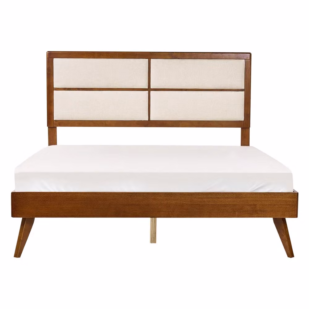 Letto moderno BELIANI in legno di frassino marrone e MDF con rete a doghe e testiera imbottita L/P/H: 160 x 200 x 130 cm – 2