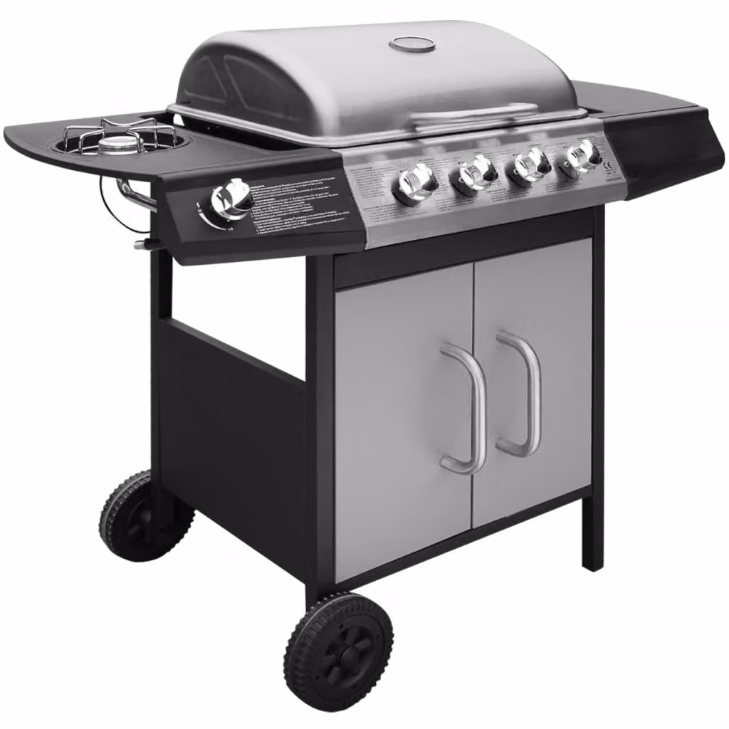 vidaXL Barbecue a gas 4+1 fiamme nero e argento
