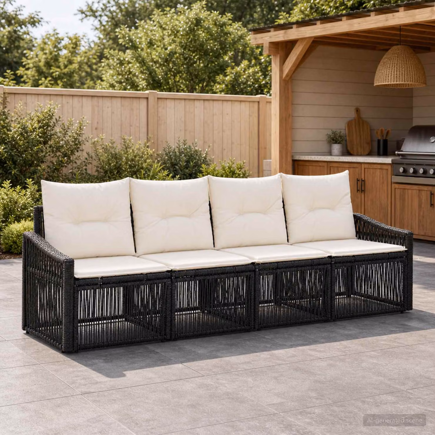 Set Divano da Giardino vidaXL 4 Pezzi Nero in Polyrattan con Cuscini e Struttura in Acciaio