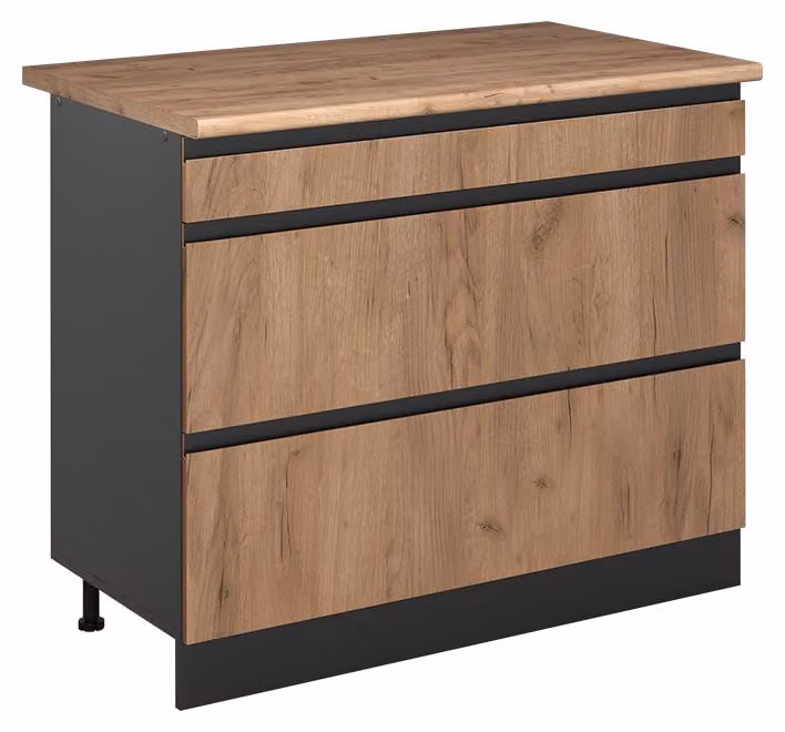 Mobiletto base per cucina Vicco R-Line Rovere dorato/Antracite 100 cm piano di lavoro Rovere dorato, Model 71561