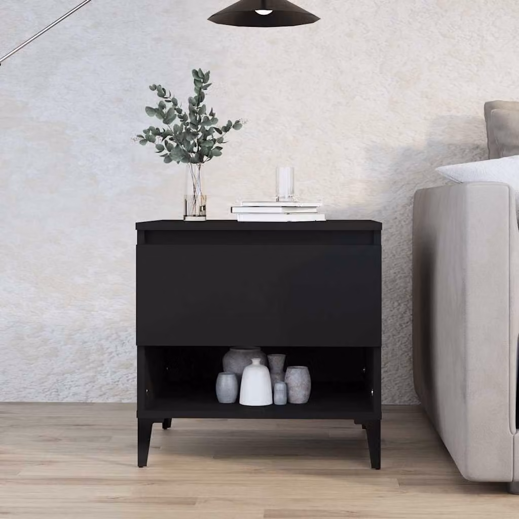 vidaXL Tavolino da Soggiorno Nero in Stile Industriale con Struttura in Metallo e Piano in Legno L: 50 cm, P: 46 cm, H: 50 cm