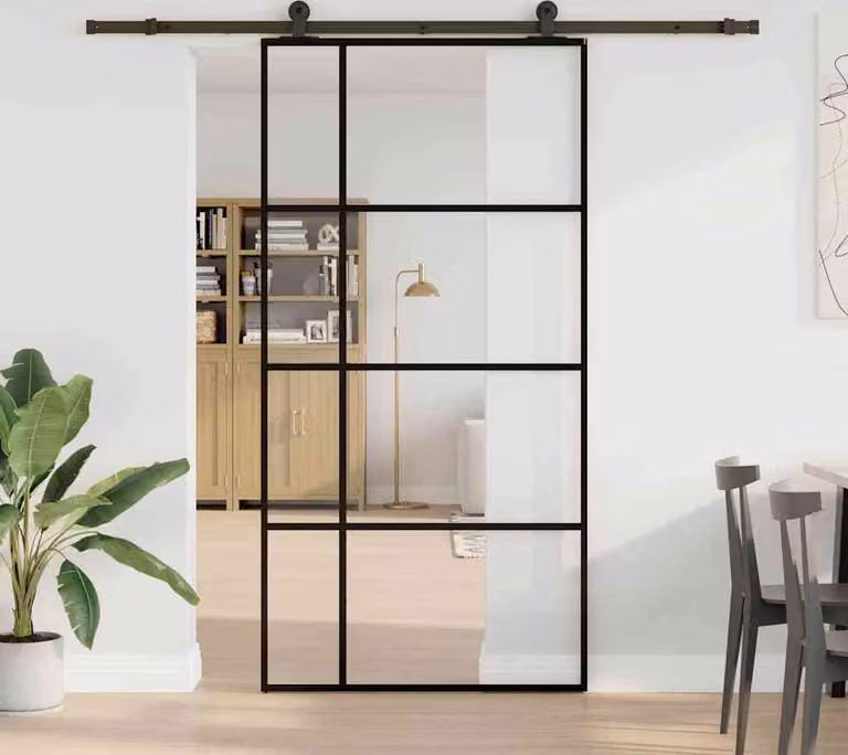 Porta Scorrevole con Ferramenta 102,5x205cm Vetro ESG Alluminio