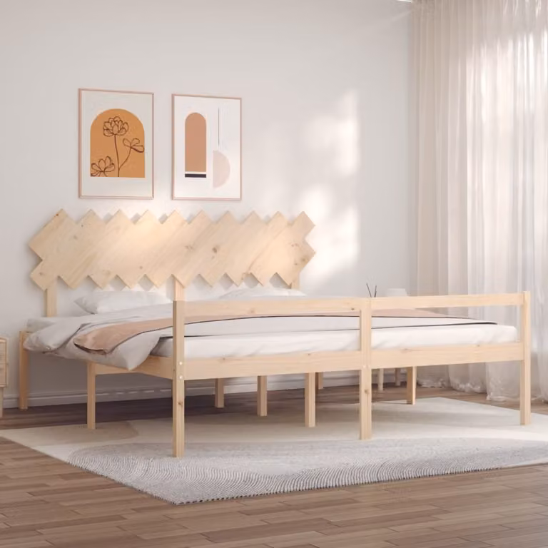 The Living Store Letto senior con testiera 200x200 cm in legno massiccio