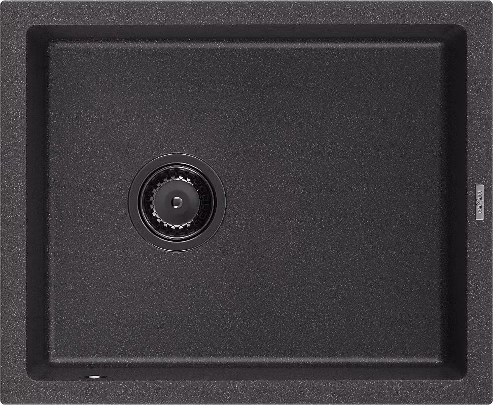 Mexen Pedro lavello in granito 1-vasca 560 x 460 mm, nero punteggiato, sifone nero - 6508561000-76-B