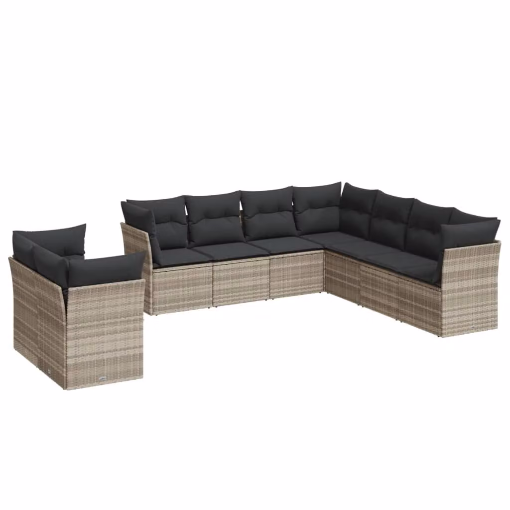 Set Divano da Giardino 9pz con Cuscini Grigio Chiaro Polyrattan