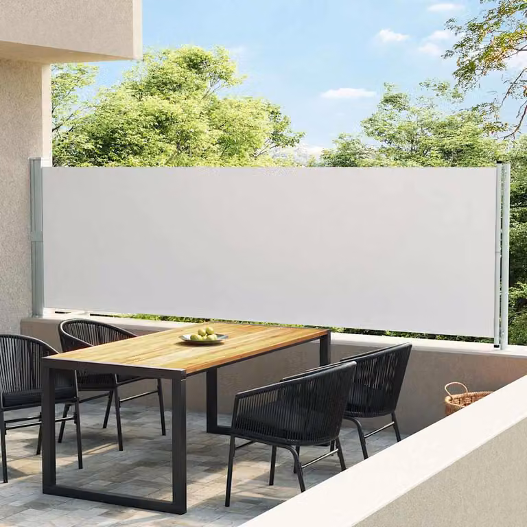 Tenda Laterale Retrattile per Patio vidaXL in Poliestere e Acciaio, Colore Beige, L: 600 cm, H: 140 cm