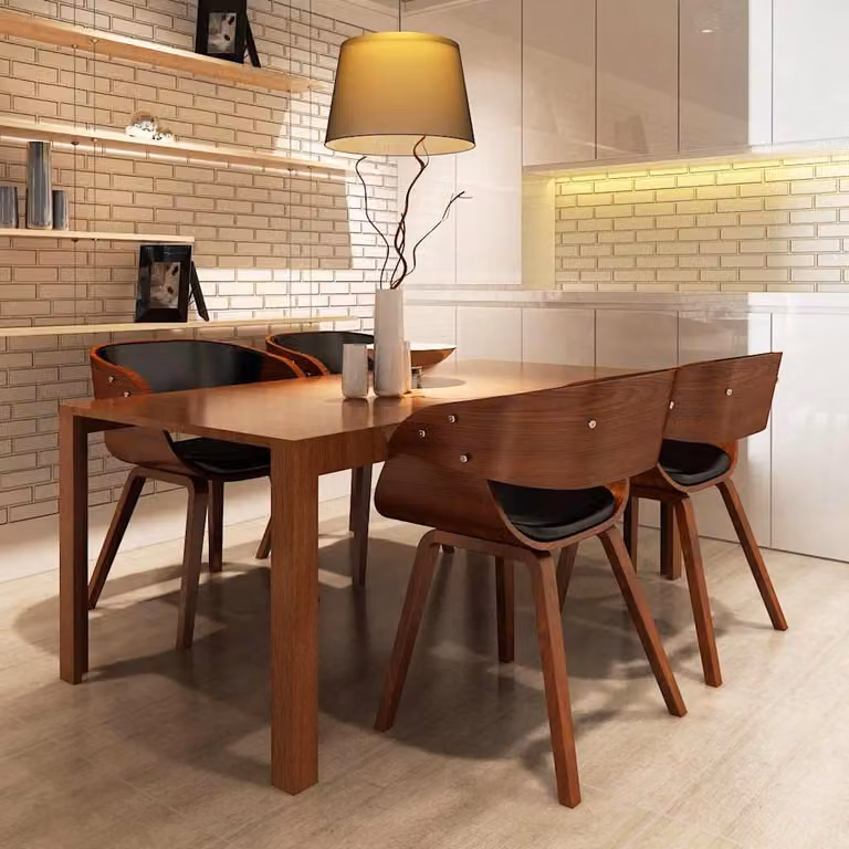 Set di 4 sedie da pranzo vidaXL in legno curvo e similpelle marrone per cucina e sala da pranzo