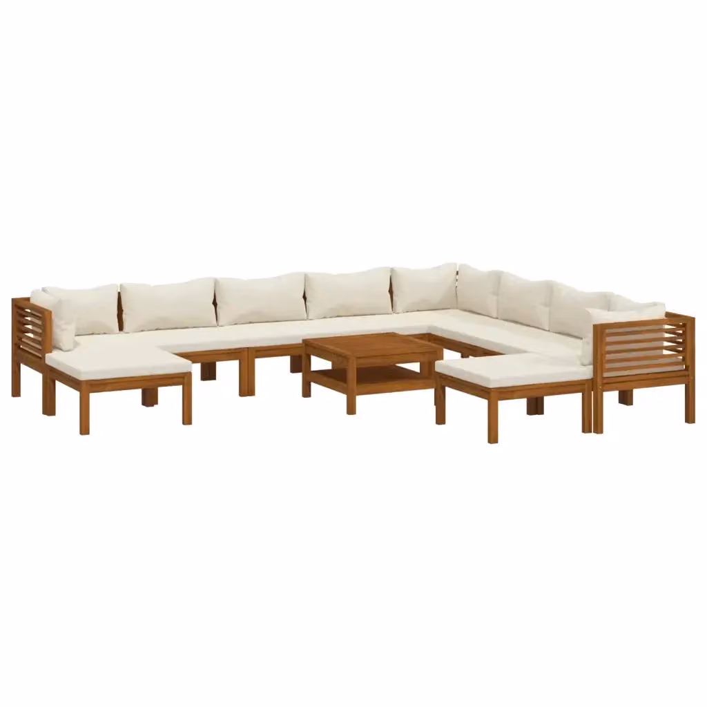 Set di Divani da Giardino vidaXL in Legno di Acacia con Cuscini Beige 11 Pezzi – 2
