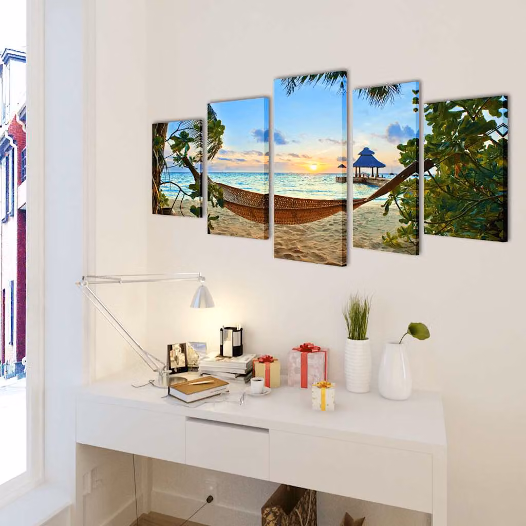 vidaXL Stampa su Tela da Muro Spiaggia di Sabbia con Amaca 100x50 cm