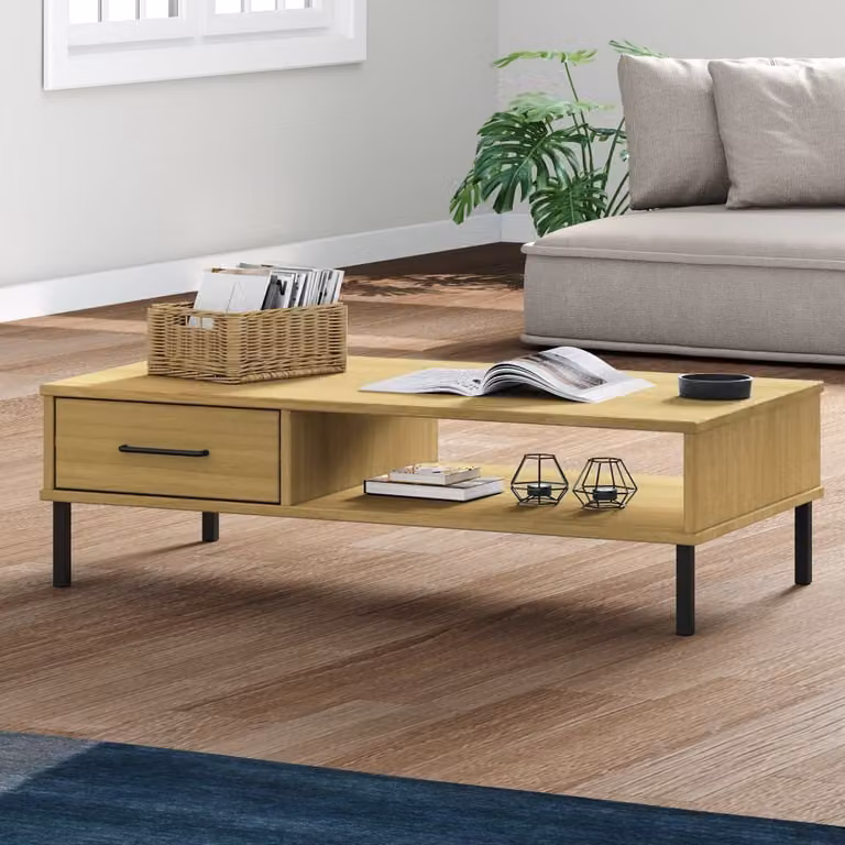 Maison Exclusive - Tavolino OSLO con gambe in metallo, legno massello di pino, color marrone