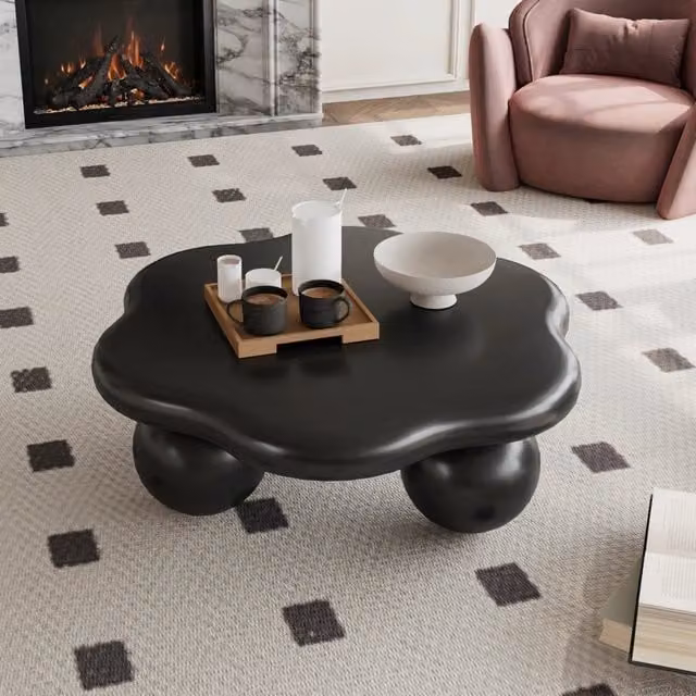 Tavolino da Caffè a Nuvola 80 cm, Nero Opaco, Design Moderno Minimalista con Gambe Sferiche, Salvaspazio per Soggiorno, Delicato su Pelle di Bambini e Animali