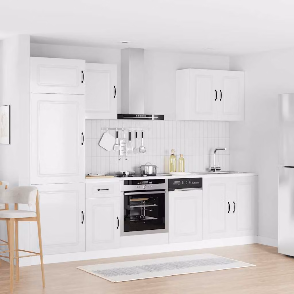 Set di mobili da cucina moderno vidaXL Kalmar composto da 7 pezzi in bianco lucido con ante e cassetti