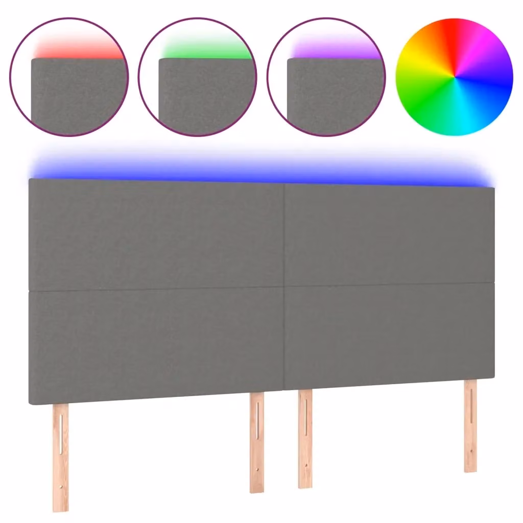 Testiera con LED Design Mania in tessuto grigio con porta USB e luce di lettura L: 200 cm, H: 118/128 cm, P: 5 cm – 2