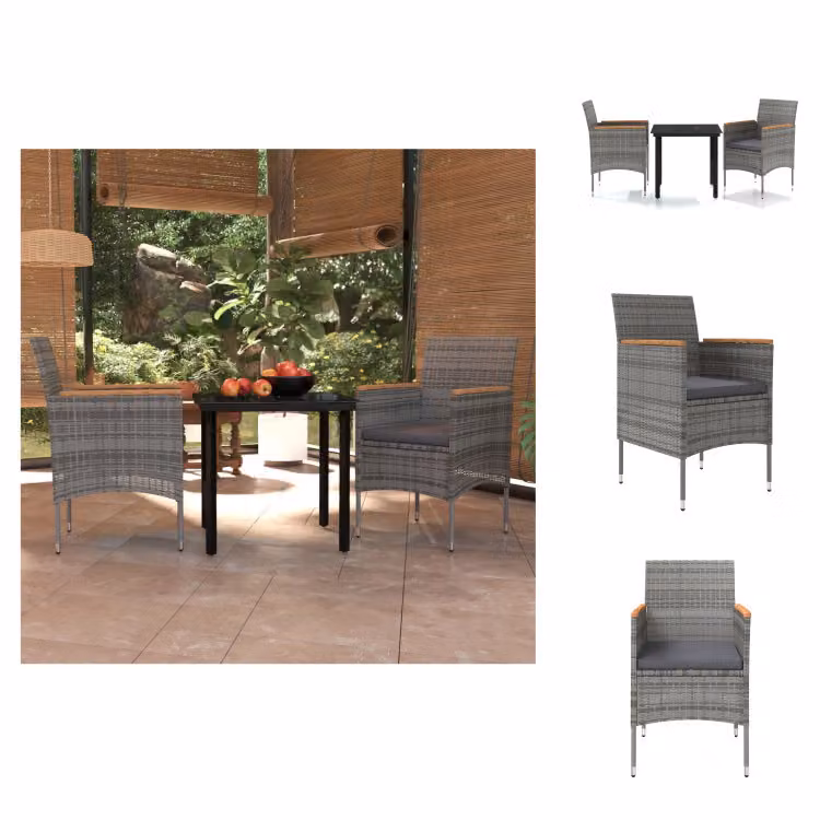 vidaXL Set da pranzo da giardino a 3 pezzi con cuscini grigio e nero - Set di mobili da giardino