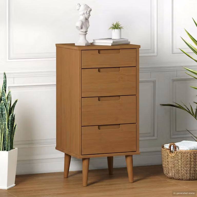 Cassettiera MOLDE vidaXL in legno di pino, colore marrone caramello, L: 40 cm, P: 35 cm, H: 82 cm