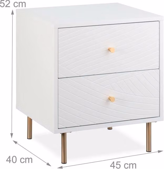 Moderno comodino con 2 pratici cassetti 52 x 45 x 40 cm in MDF bianco 13_0015838