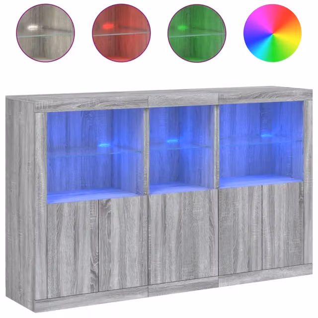 Credenza | Madia | Buffet da pranzo | Armadio da pranzo con Luci LED Grigio Sonoma 162x37x100 cm