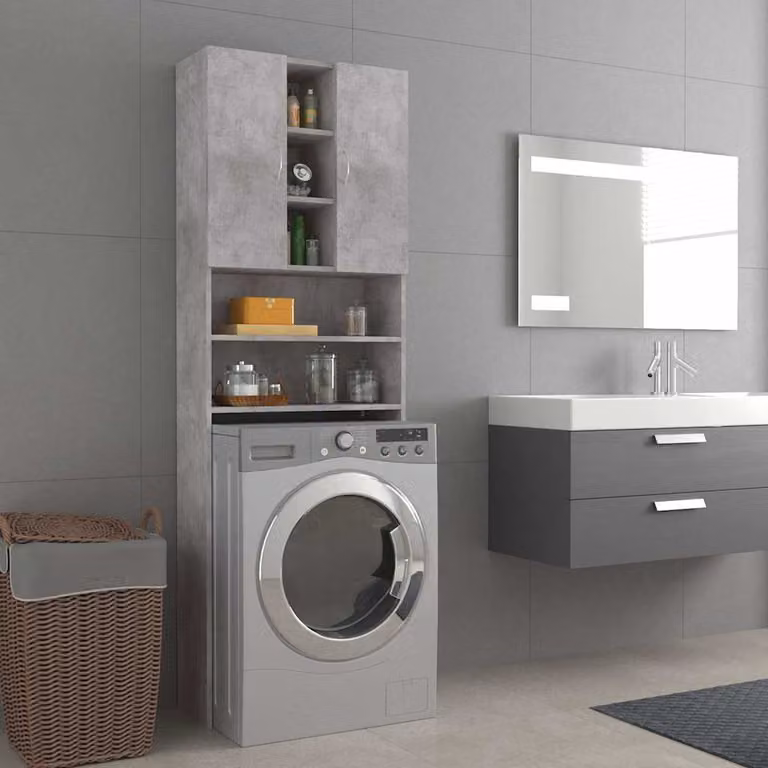 Mobile per lavatrice vidaXL moderno in legno grigio, L: 64 cm, P: 25,5 cm, H: 190 cm