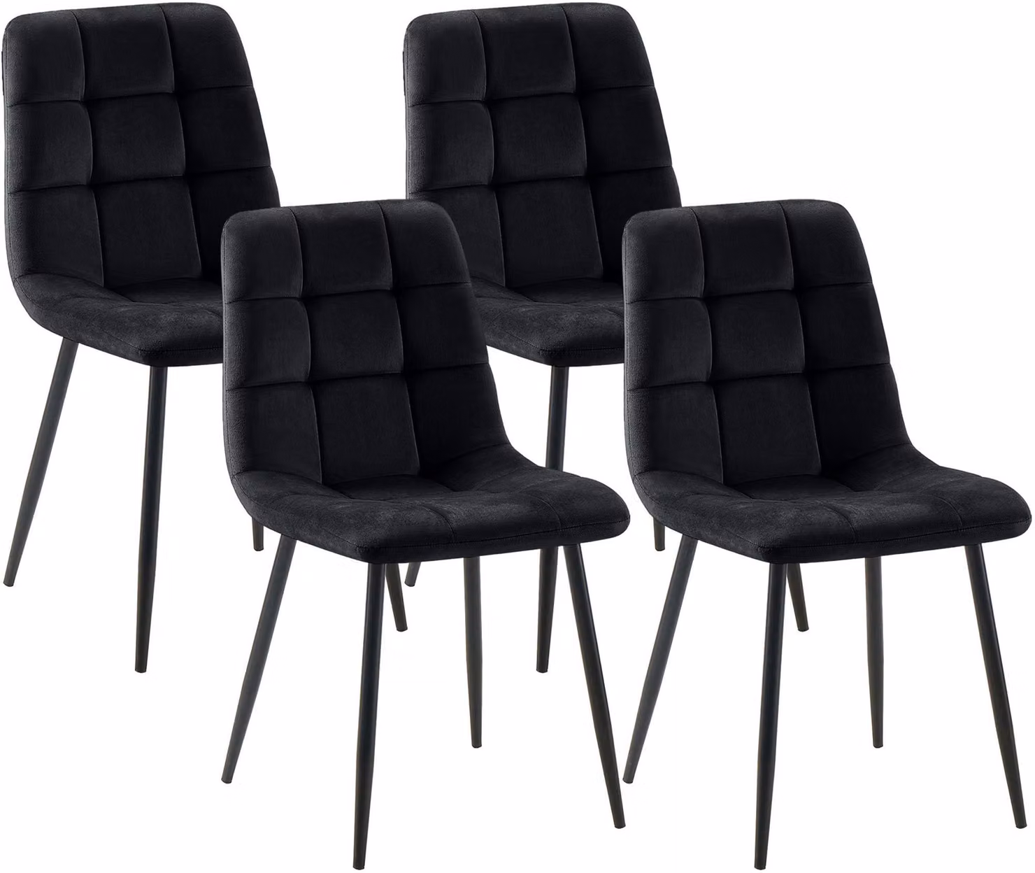 Set di 4 sedie da pranzo "Tilde", imbottite, con schienale, capacità di carico fino a 150 kg, colore nero, materiale: velluto