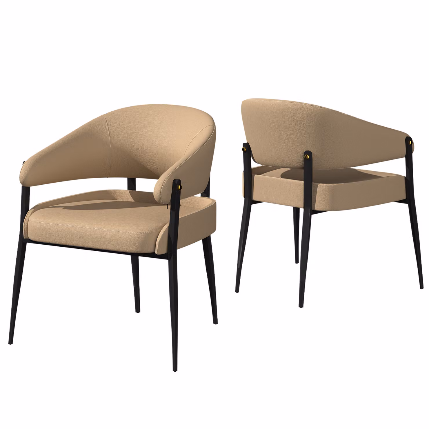 WISFOR Sedia da pranzo ergonomica (2 sedie) con schienale e braccioli Gambe in metallo Rivestimento in pelle Poltrone Sedie imbottite fino a 150 kg Khaki