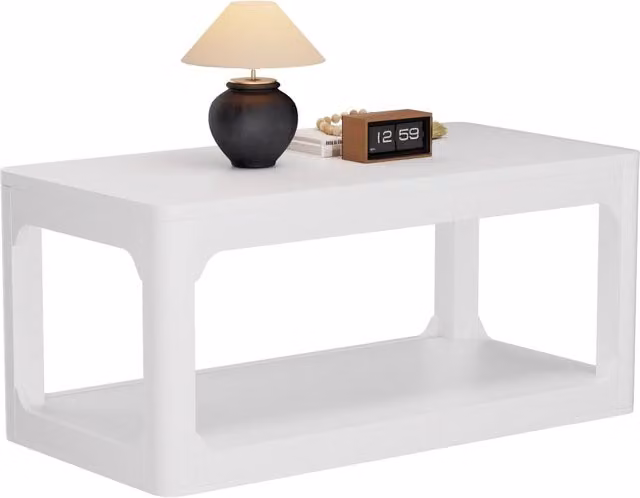 Tavolino da caffè REDOM bianco con doppio ripiano L: 100 cm, P: 50 cm, H: 44,5 cm – 1