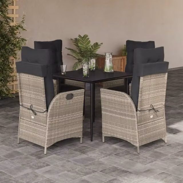 Set Pranzo da Giardino 5pz con Cuscini Grigio Chiaro Polyrattan 3213276