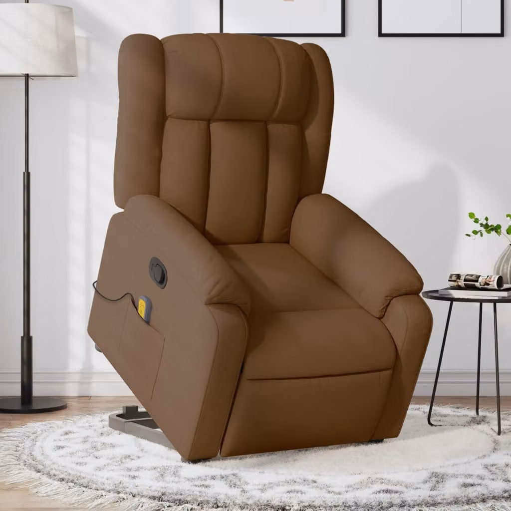 vidaXL Poltrona Alzapersona Reclinabile con Assistenza Elettrica Marrone in Tessuto e Pelle Sintetica – 1