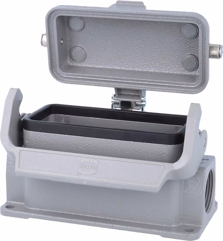 HARTING Han 16B Base bassa, 2xM25 uscita cavo laterale, con 1 staffa longitudinale con cappuccio protettivo in metallo - 1 pezzo