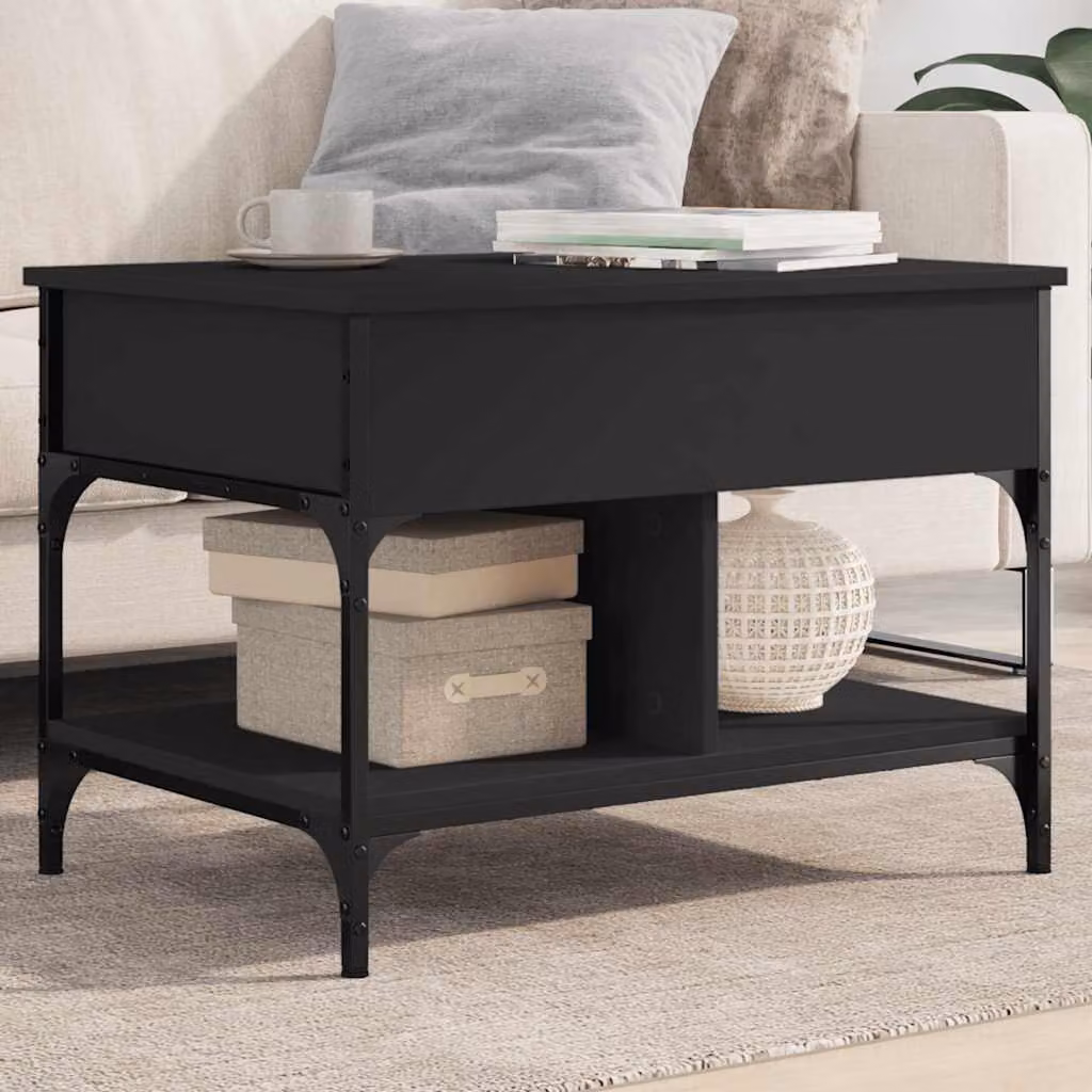 Tavolino da salotto vidaXL in stile industriale nero con piano in legno e struttura in metallo L: 70 cm, P: 50 cm, H: 50 cm