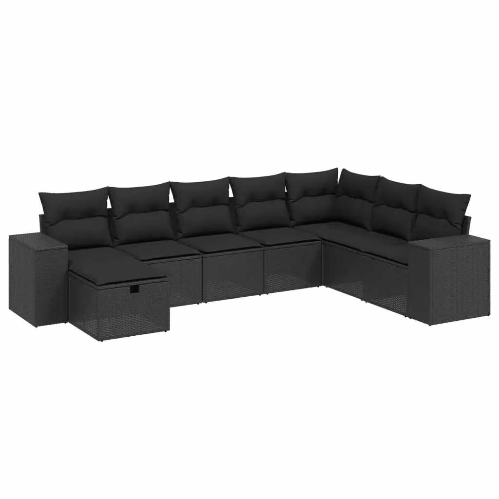 vidaXL Set Divani da Giardino a L con Cuscini 8 pz Nero in Polyrattan e Acciaio – 2