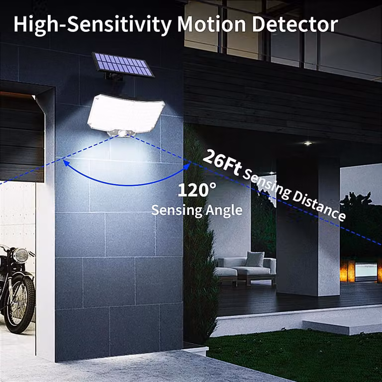 Lampada solare con sensore di movimento - Lampada da parete a LED - Confezione da 1 - 234 LED - 3 modalità di illuminazione - Grado di protezione IP65 (resistente all'acqua) - Sensore di luminosità