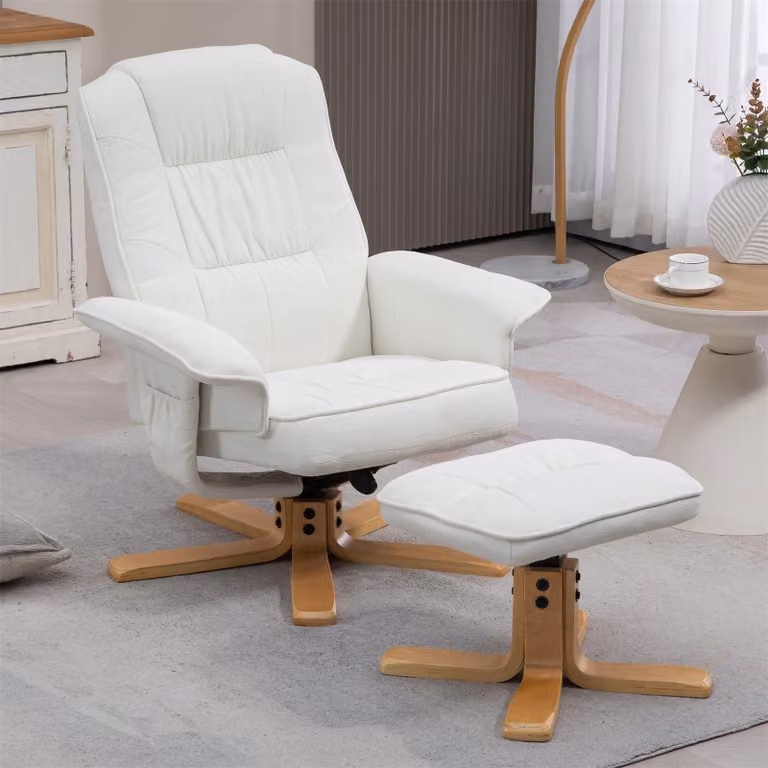 Poltrona relax CHARLY con poggiapiedi girevole e reclinabile, bianco [carico massimo 100 kg] per soggiorno, poltrona TV con funzione reclinabile, poltrona imbottita e poggiapiedi