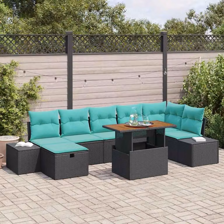 Maison Exclusive - Set da giardino composto da 8 pezzi, divano in rattan sintetico nero