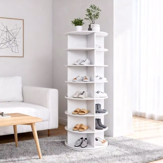 Scarpiera girevole ULEVR a 7 livelli per fino a 28 paia di scarpe, 360¡ã, PVC bianco 60x60x161 cm