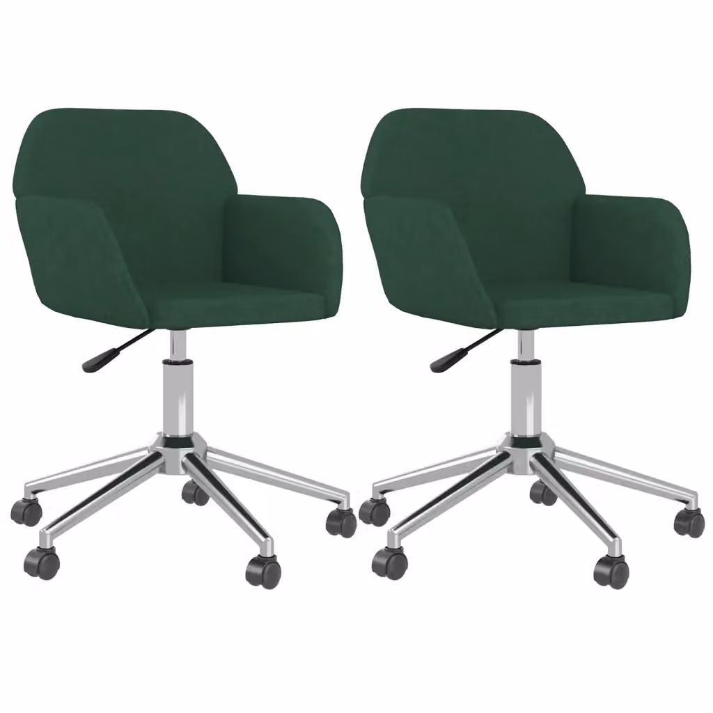 Set di 2 sedie da pranzo girevoli vidaXL in tessuto verde con braccioli e ruote, design moderno per cucina e soggiorno, L: 60,5 cm, P: 54,0 cm, H: 80,5 cm – 2