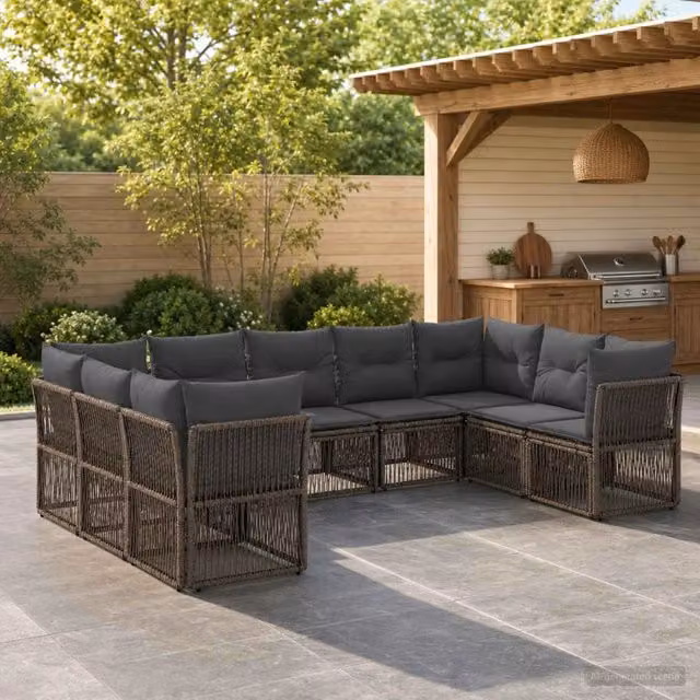 Set Divano da Giardino 9 pz Grigio polyrattan 3434339