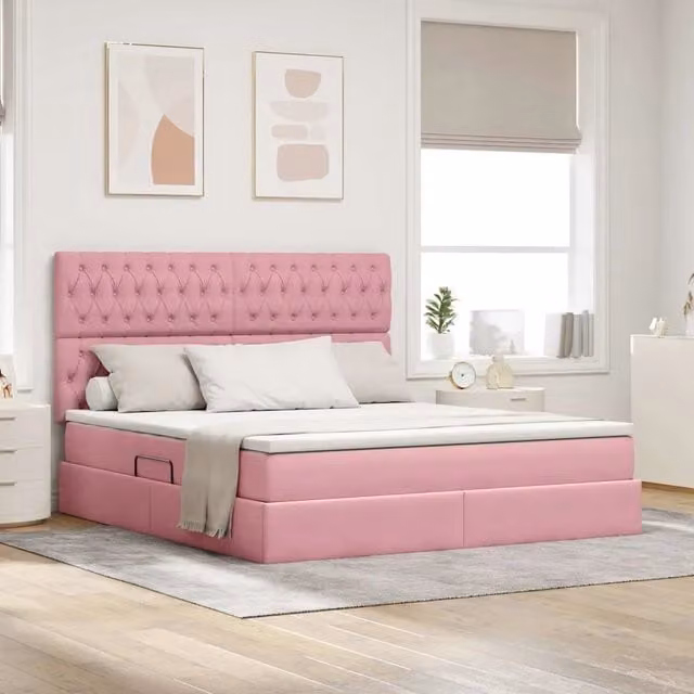 Letto con contenitore vidaXL in velluto rosa con base a sollevamento L: 160 cm, P: 200 cm, H: 280 cm – 1