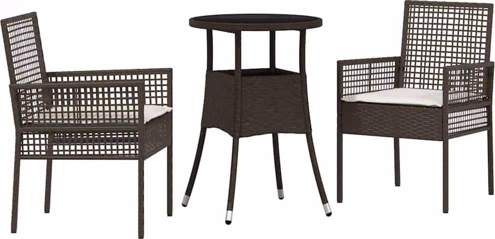 Set da Pranzo per Giardino 3 pcs Marrone polyrattan