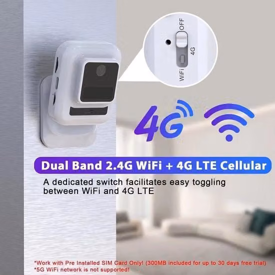 Camera di sicurezza Wi-Fi e 4G LTE con visione notturna, rilevamento movimento, zoom digitale e intercom a due vie, colore bianco