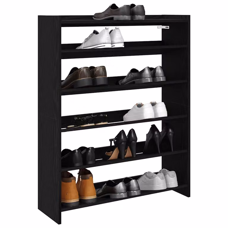 Scarpiera moderna vidaXL nera in legno con ripiani piatti, da appendere al muro, L 80 cm x P 25 cm x H 100 cm